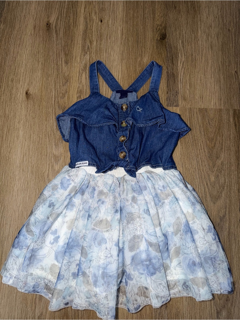 Calvin Klein Jeans Blue Denim Bodice with Light Blue Floral Skirt Dress
